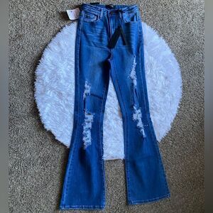 Nina Rossi Jeans Super High Rise Flare Long New Distressed Women’s Size 5